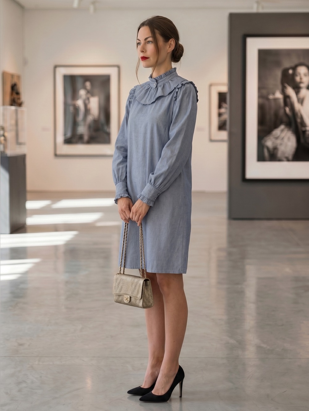 NWT | Emporio Armani | Sophisticated Chambray Blue Midi Dress | Size 8